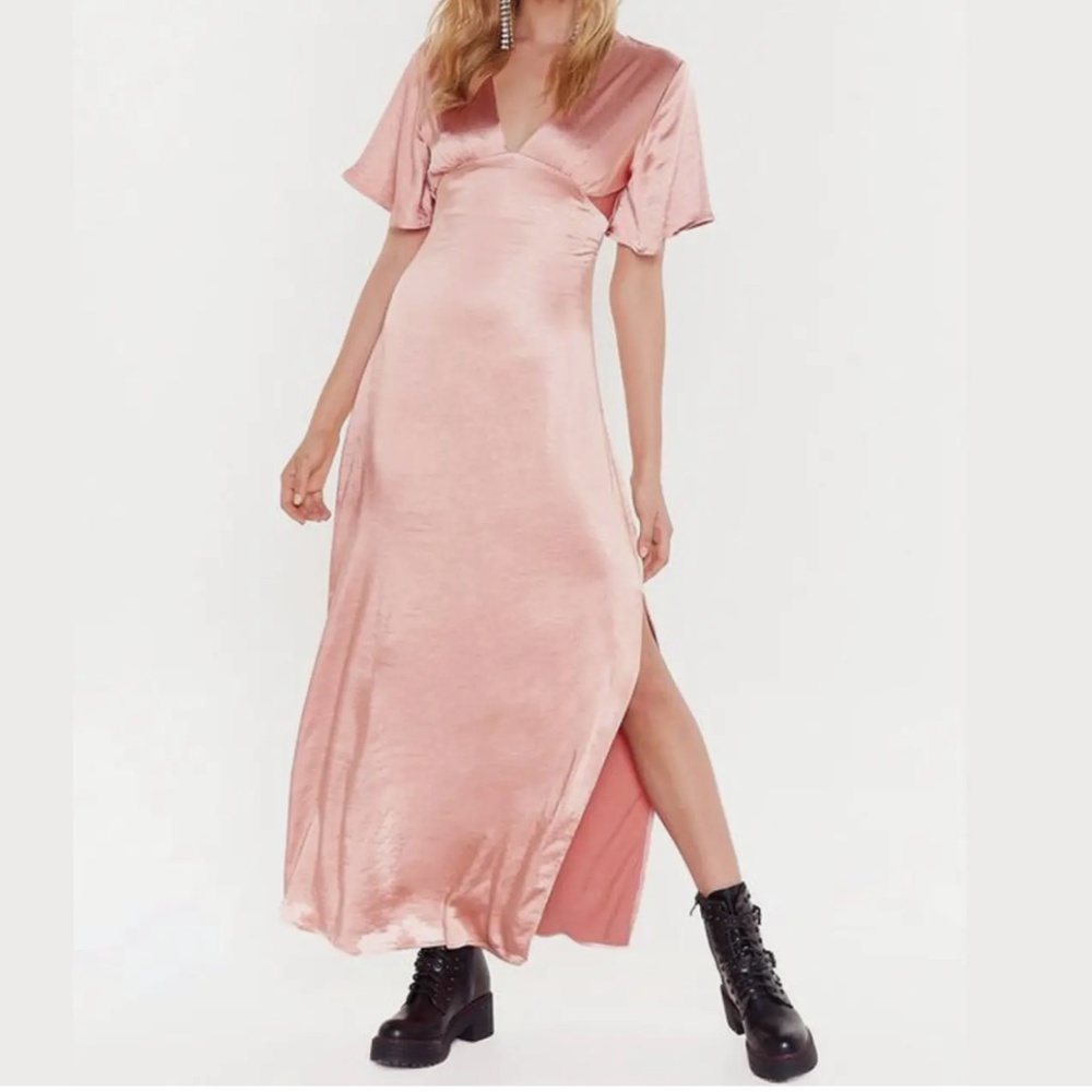 NWT Nasty Gal Tonight you belong to v satin maxi dress